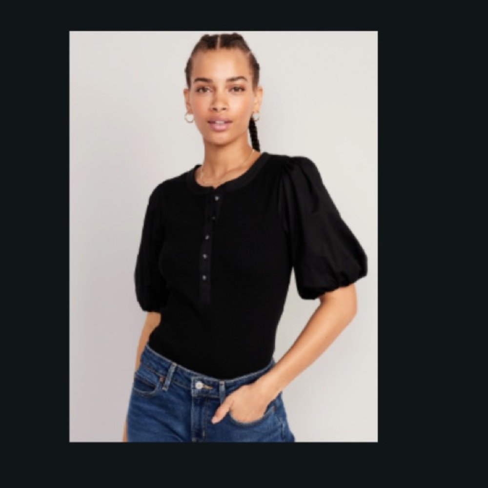 Old Navy Fitted Puff-Sleeve Henley T-Shirt for Women